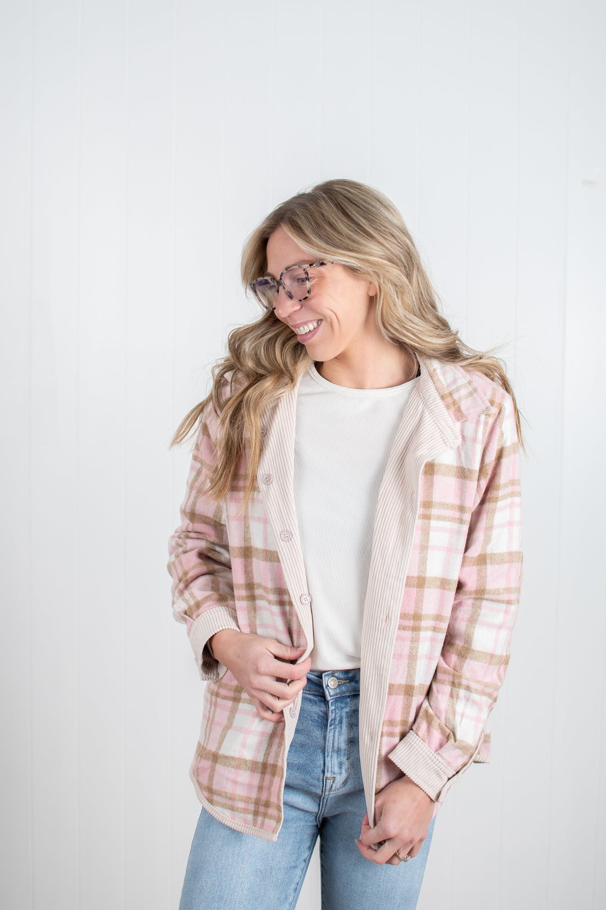 Spring Plaid Lined Reversible Corduroy Flannel Shacket