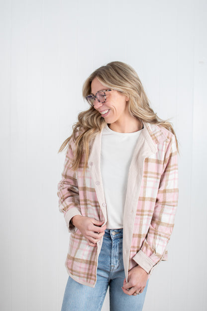 Spring Plaid Lined Reversible Corduroy Flannel Shacket