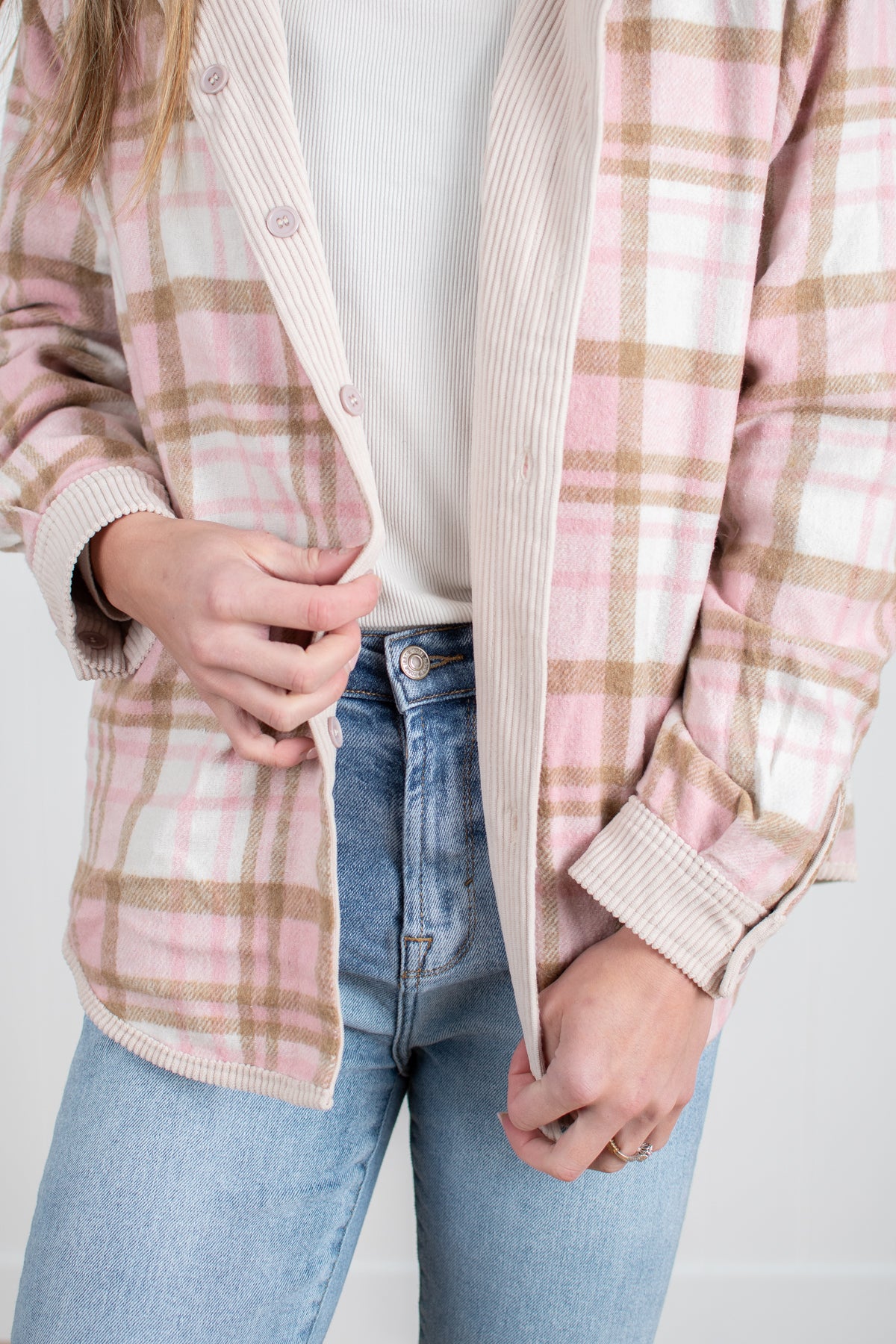 Spring Plaid Lined Reversible Corduroy Flannel Shacket