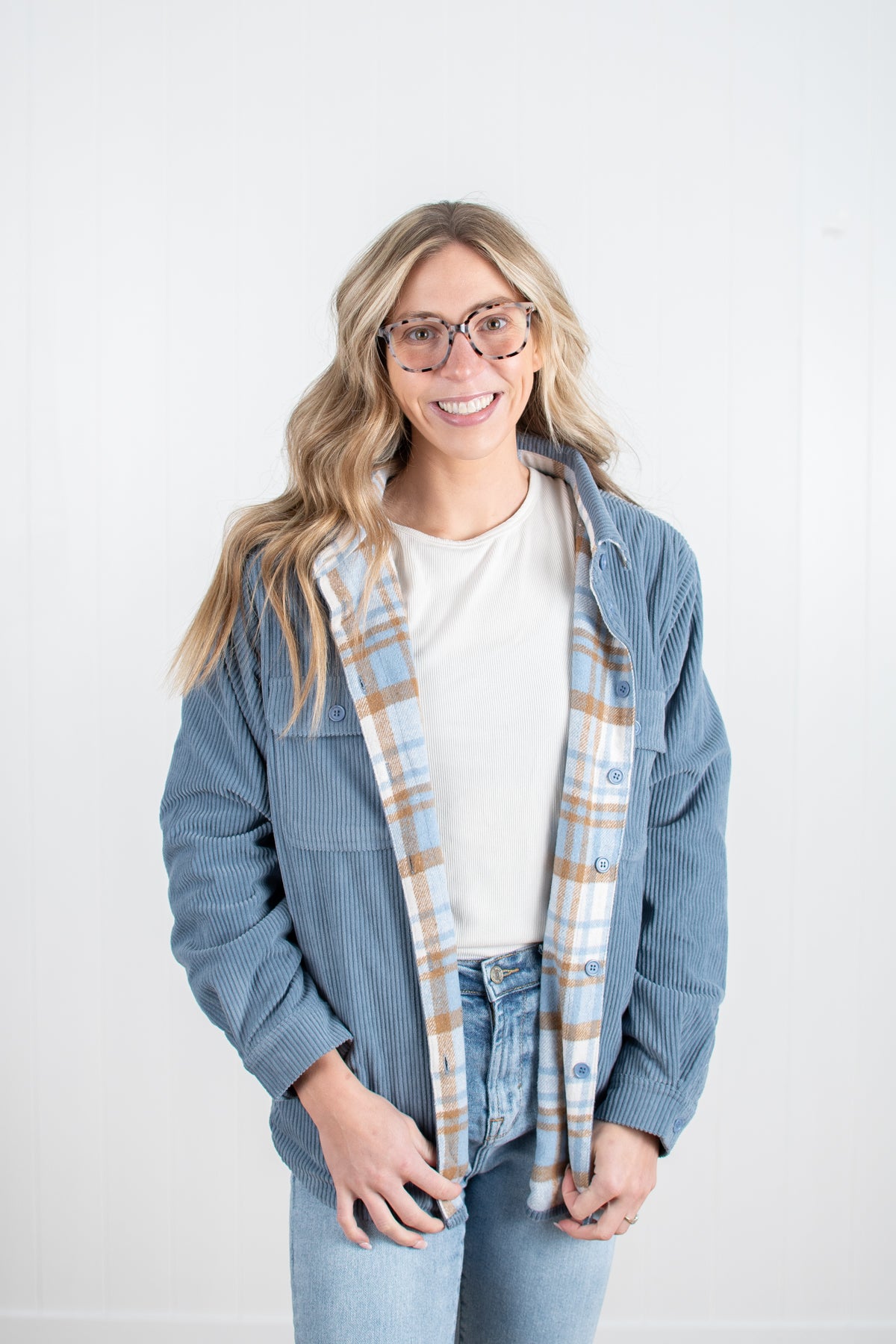 Spring Plaid Lined Reversible Corduroy Flannel Shacket
