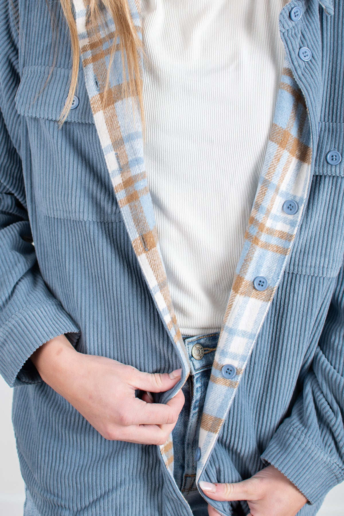 Spring Plaid Lined Reversible Corduroy Flannel Shacket