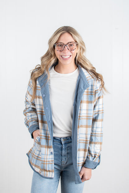 Spring Plaid Lined Reversible Corduroy Flannel Shacket