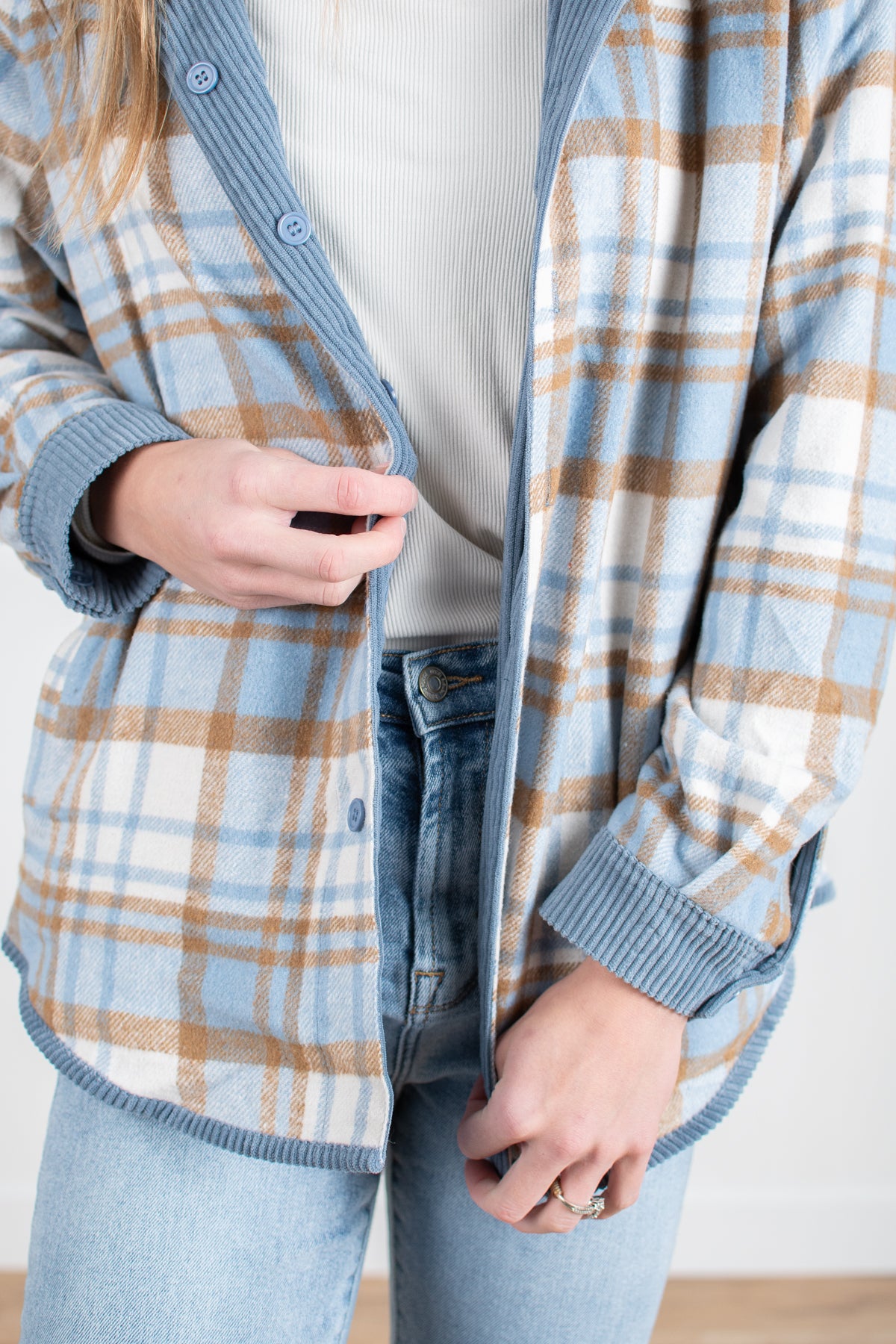Spring Plaid Lined Reversible Corduroy Flannel Shacket