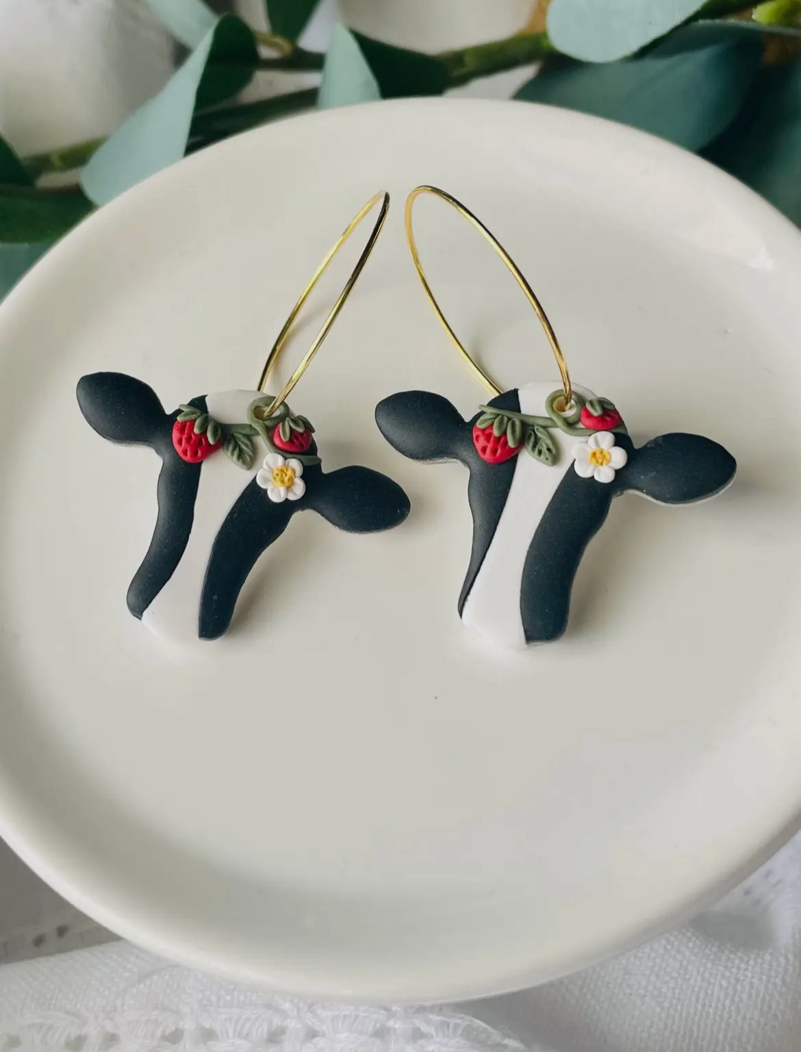 Strawberry Cow Clay Hoop Earrings – American Farm Company