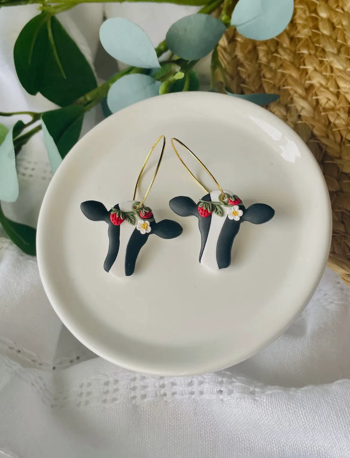 Strawberry Cow Clay Hoop Earrings – American Farm Company