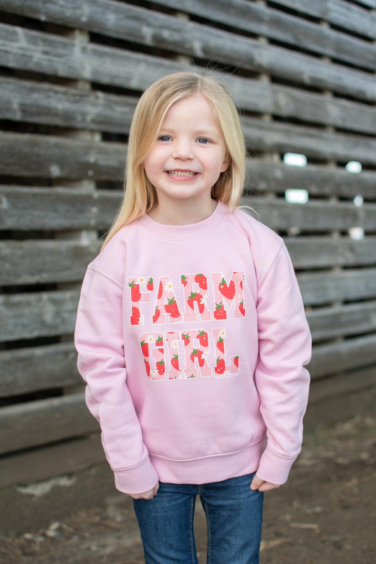 Strawberry & Floral 'Farm Girl' Pink Tractor Toddler Crewneck