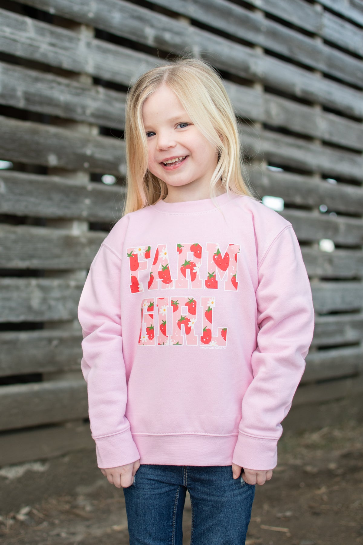 Strawberry & Floral 'Farm Girl' Pink Tractor Toddler Crewneck