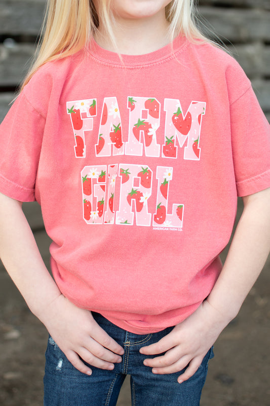 Strawberry & Floral 'Farm Girl' Youth Tee