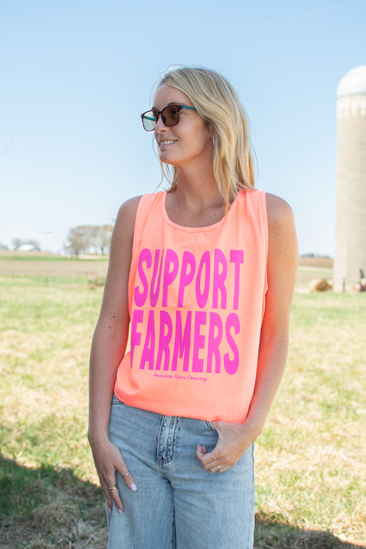 'Support Farmers' Neon Orange Tank Top