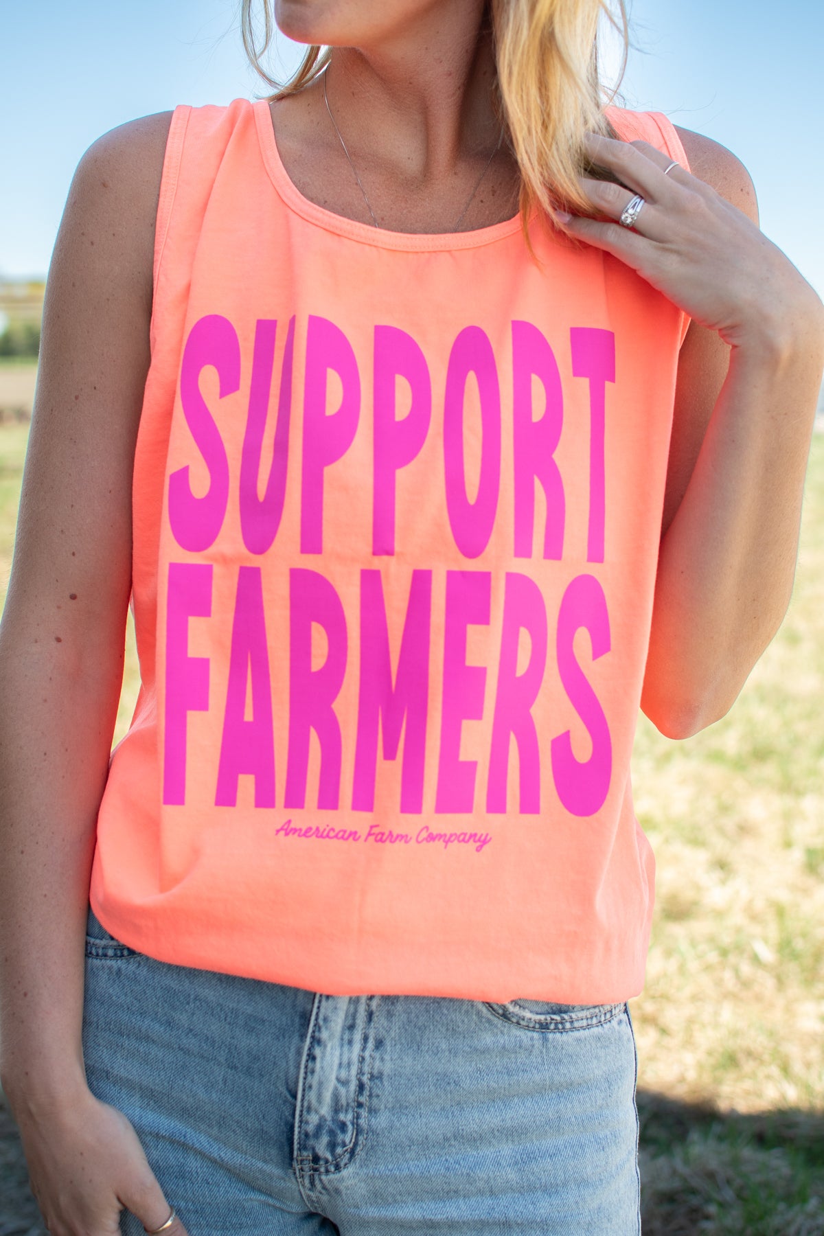 'Support Farmers' Neon Orange Tank Top