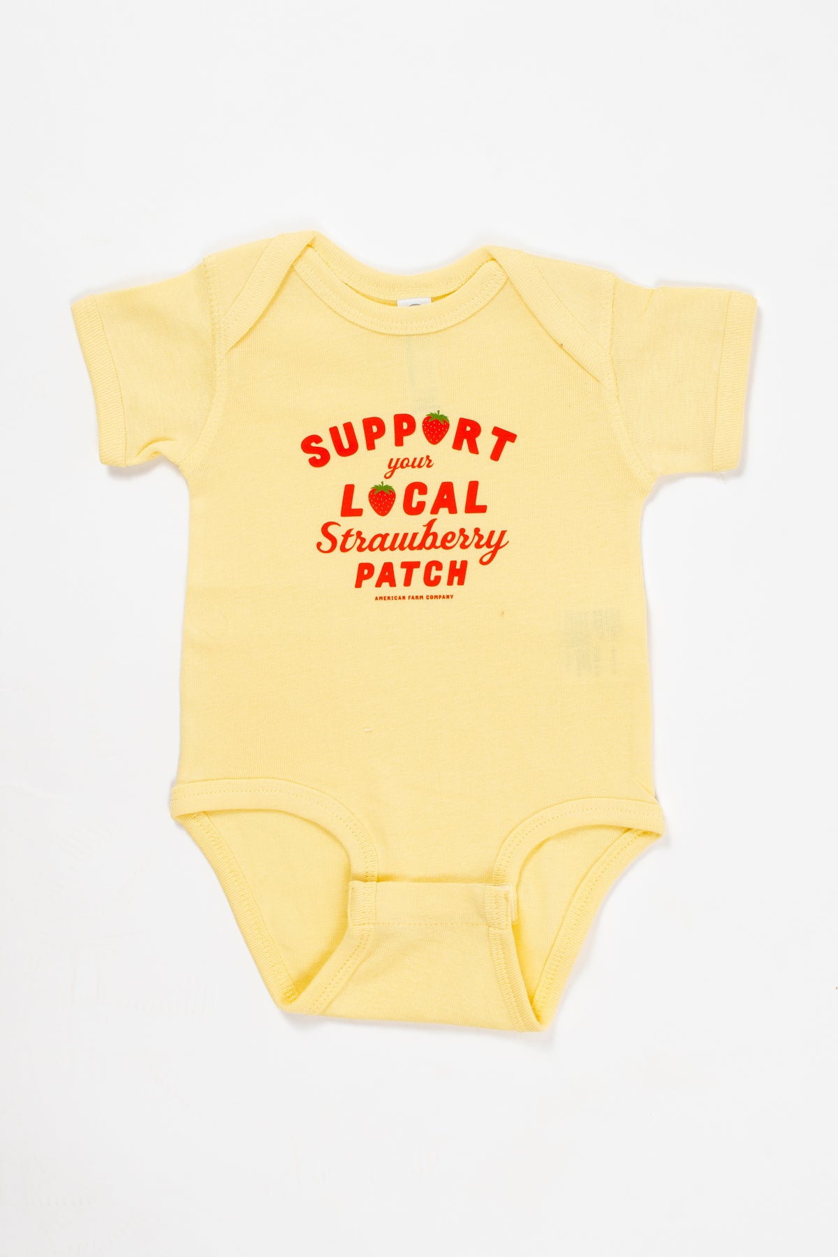 'Support Your Local Strawberry Patch' Yellow Onesie