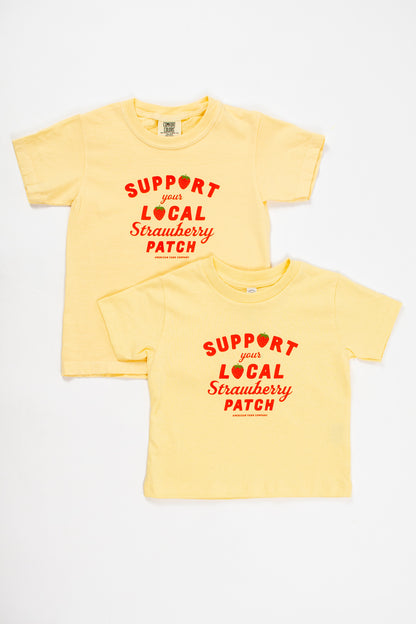 'Support Your Local Strawberry Patch' Toddler/Youth Yellow Tee