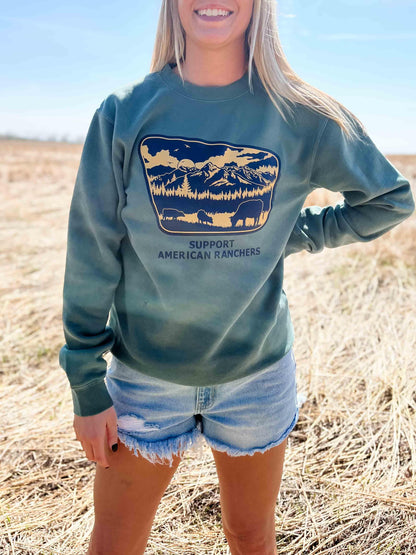 Support American Ranchers Landscape Green Crewneck - American Farm Company