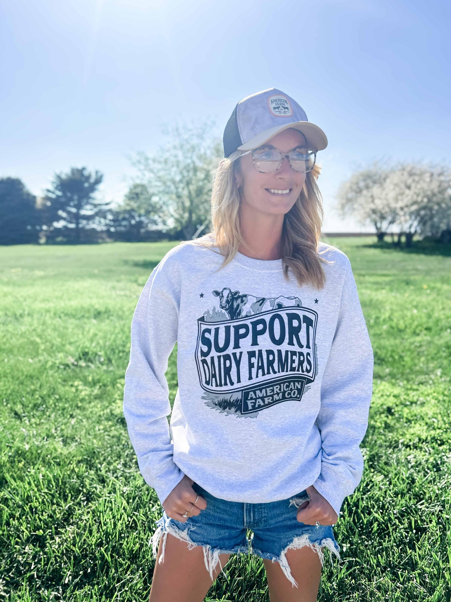 'Support Dairy Farmers' Ash Crewneck