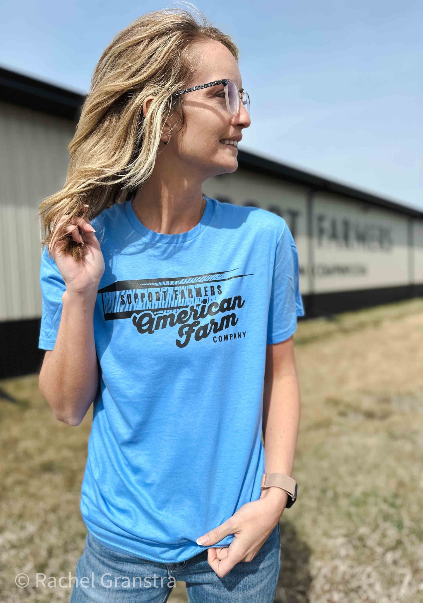 Support Farmers Warehouse Blue Tee
