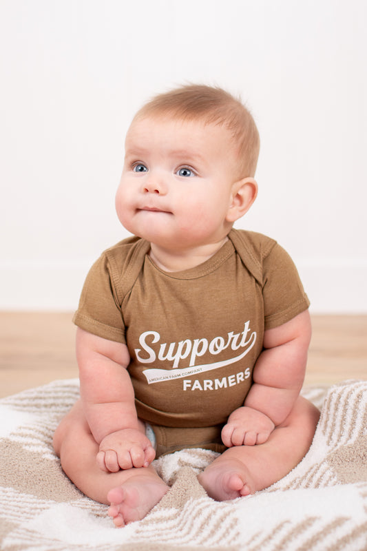 'Support Farmers' Banner Heather Brown Onesie
