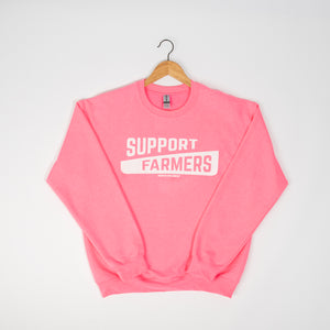 ‘Support Farmers’ Banner Neon Pink Crewneck