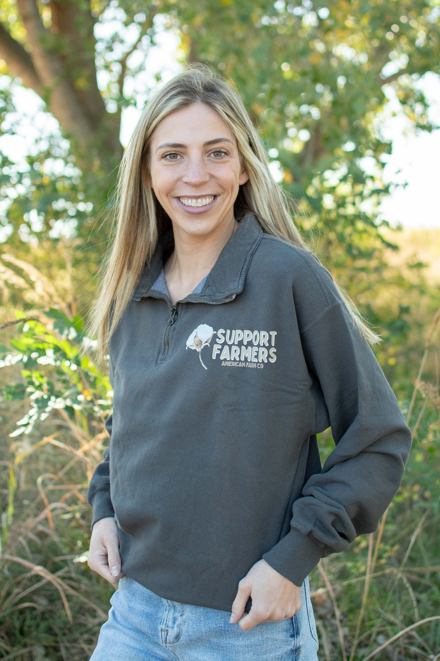 Support Farmers Cotton 1/4" Washed Charcoal Zip [W]