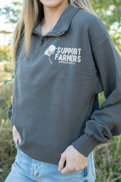 Support Farmers Cotton 1/4" Washed Charcoal Zip [W]