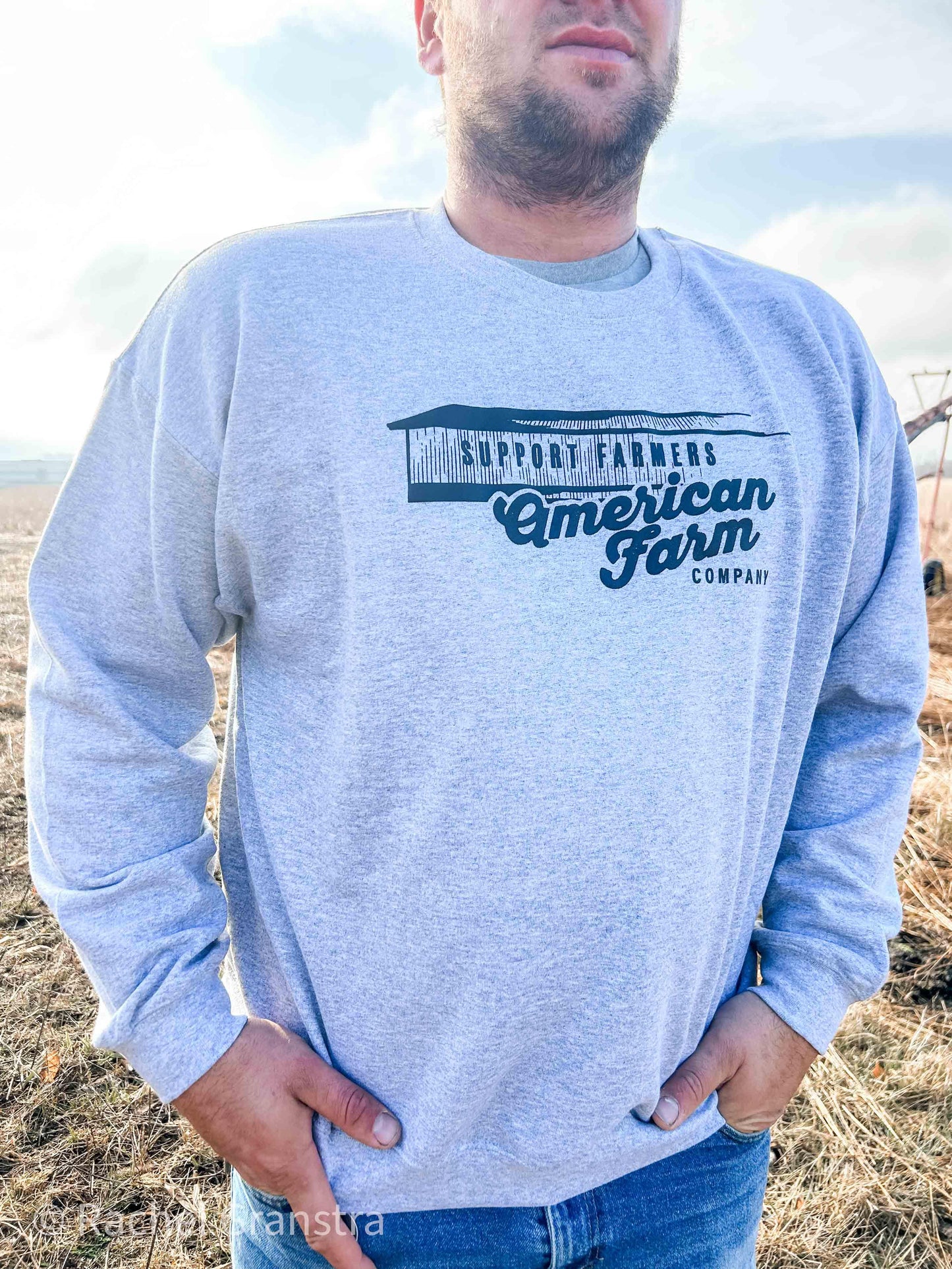 Support Farmers Warehouse Grey Crewneck