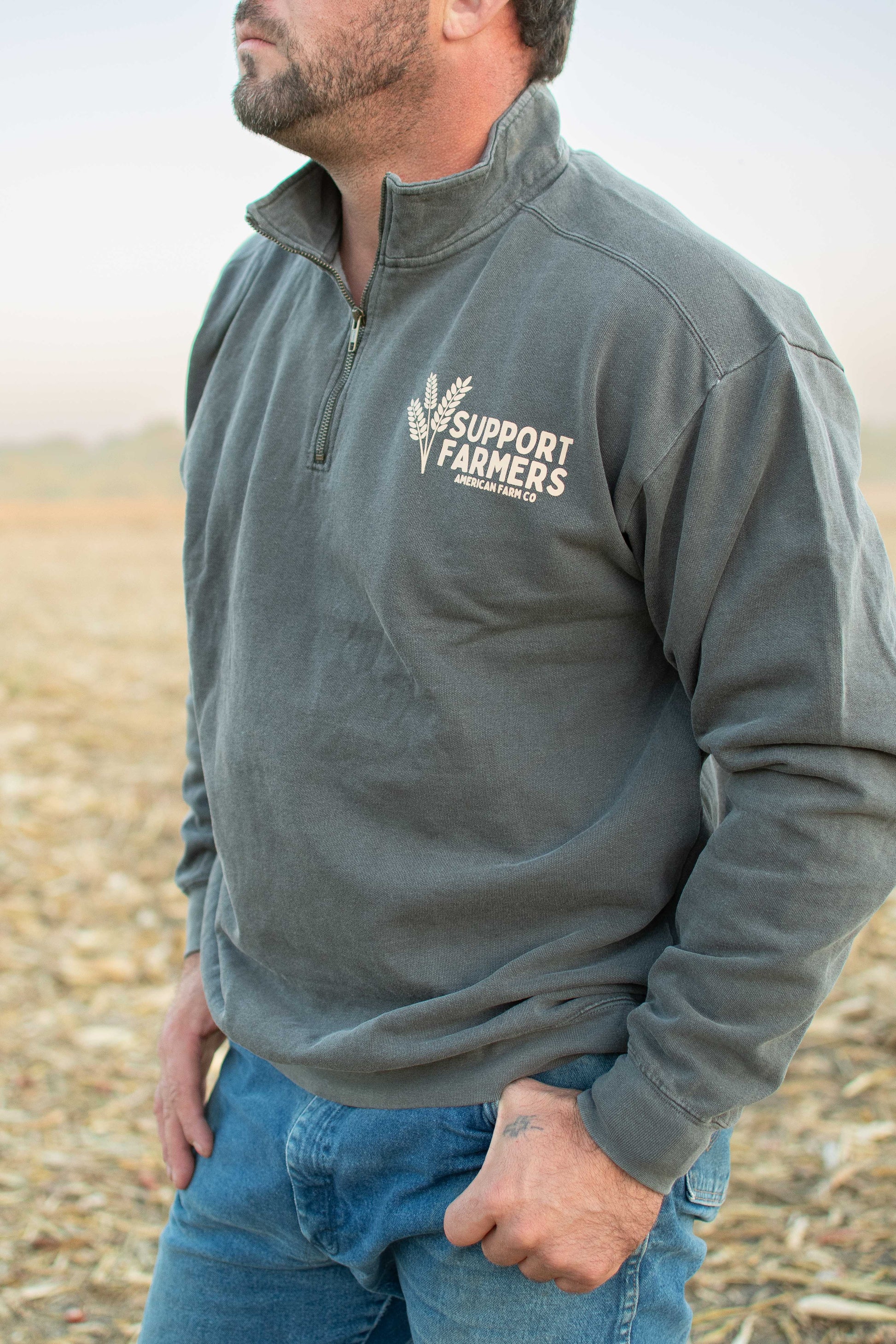 Support Farmers Wheat 1/4" Washed Charcoal Zip [M]