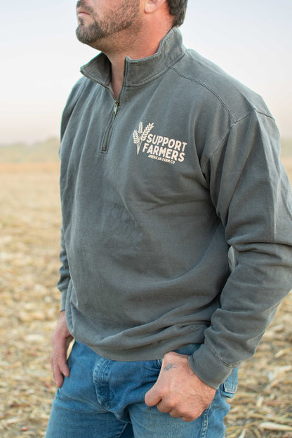 Support Farmers Wheat 1/4" Washed Charcoal Zip [M]