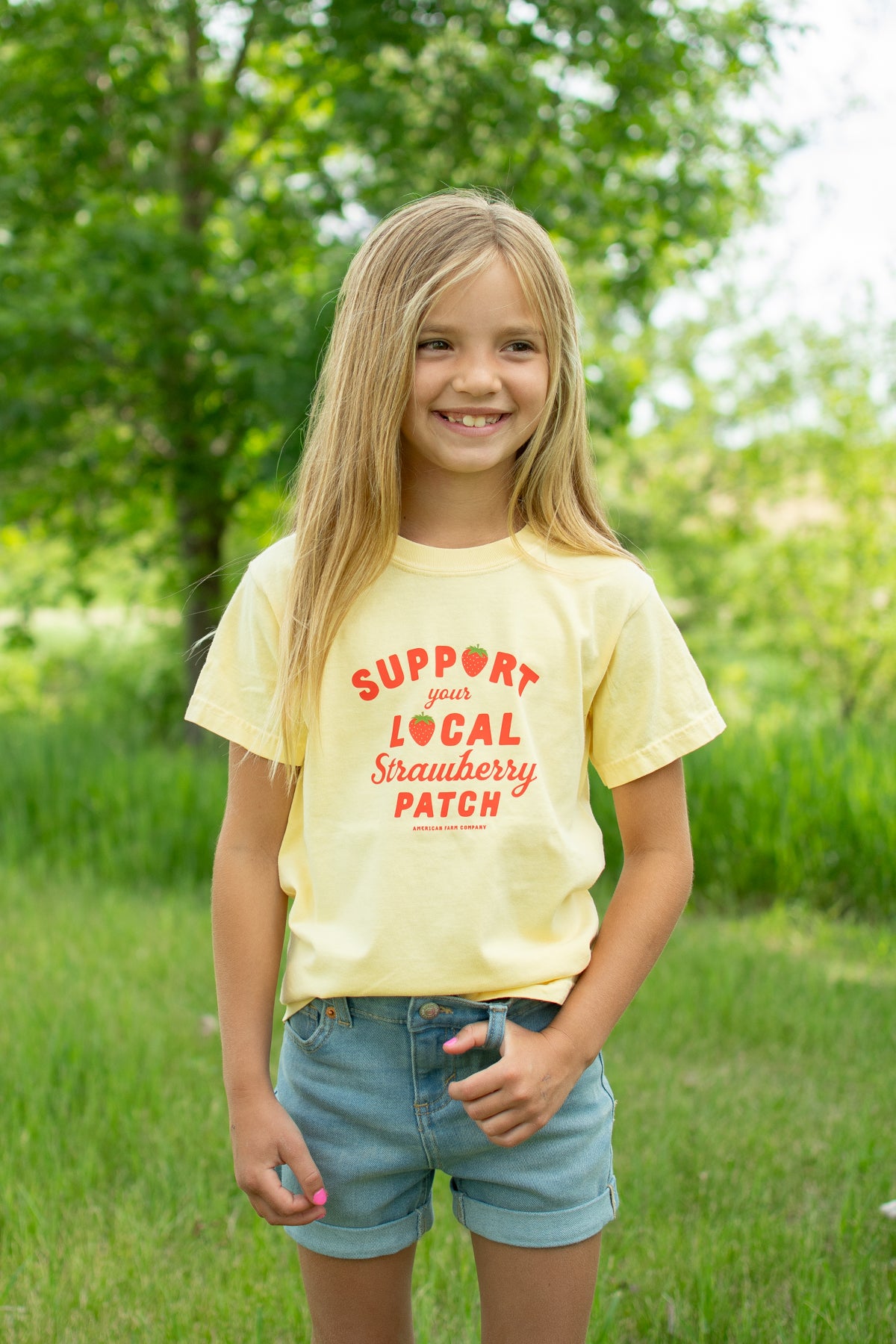 'Support Your Local Strawberry Patch' Toddler/Youth Yellow Tee