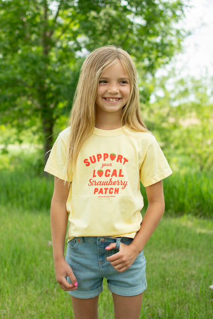 'Support Your Local Strawberry Patch' Toddler/Youth Yellow Tee