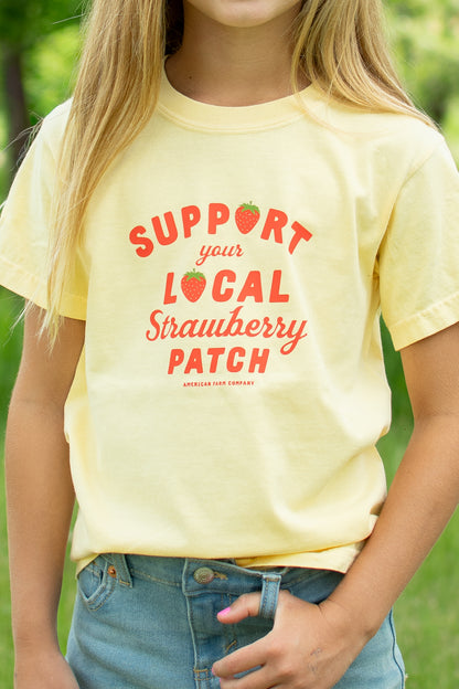 'Support Your Local Strawberry Patch' Toddler/Youth Yellow Tee