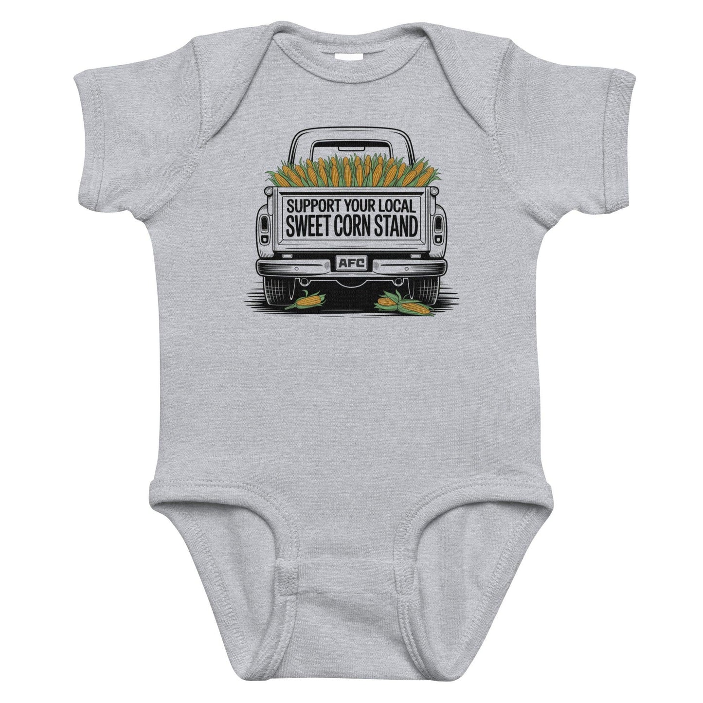 'Support Your Local Sweet Corn Stand' Truck Gray Onesie