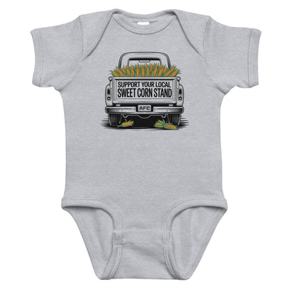 'Support Your Local Sweet Corn Stand' Truck Gray Onesie