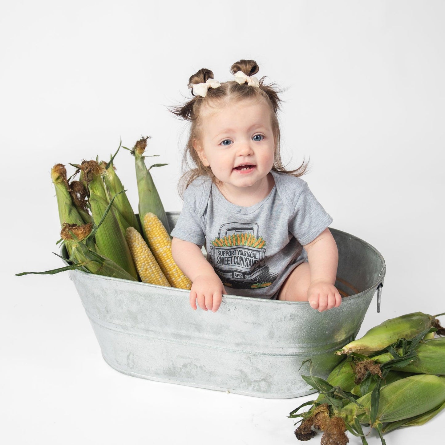 'Support Your Local Sweet Corn Stand' Truck Gray Onesie