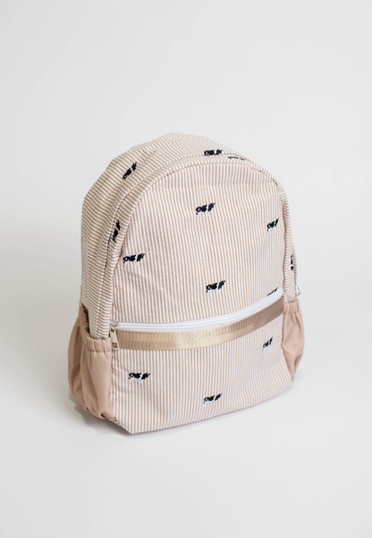 Tan Stripe Embroidered Backpack