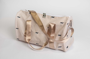 Tan Stripe Embroidered Duffle Bag
