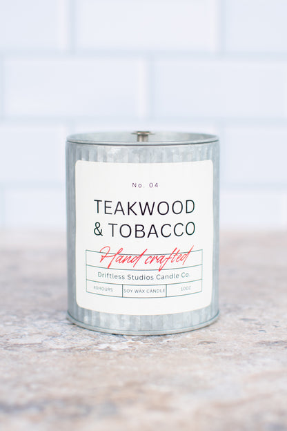 Teakwood & Tobacco Farmhouse Tin Candle