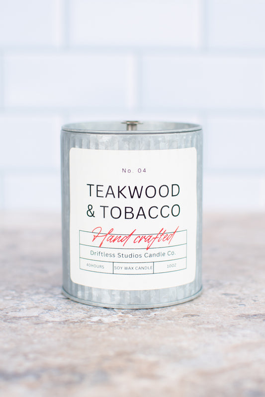 Teakwood & Tobacco Farmhouse Tin Candle