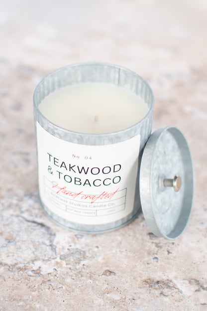 Teakwood & Tobacco Farmhouse Tin Candle