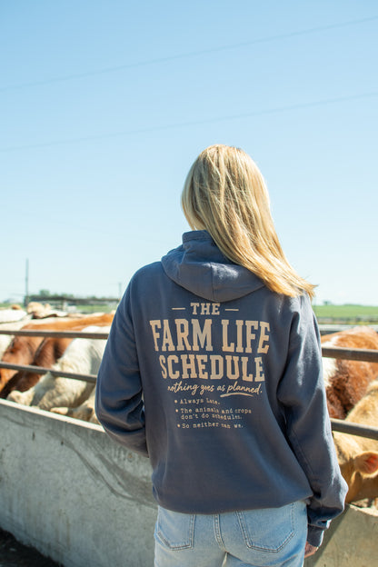 'The Farm Life Schedule' Washed Navy Hoodie