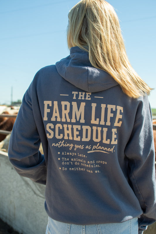 'The Farm Life Schedule' Washed Navy Hoodie