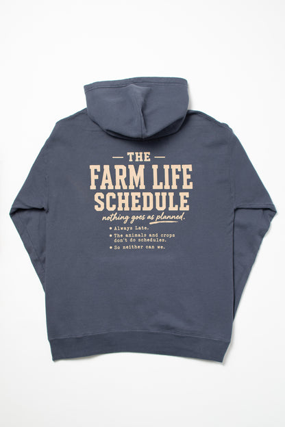 'The Farm Life Schedule' Washed Navy Hoodie