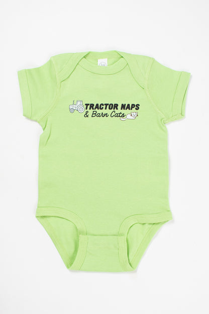 'Tractor Naps & Barn Cats' Green Onesie