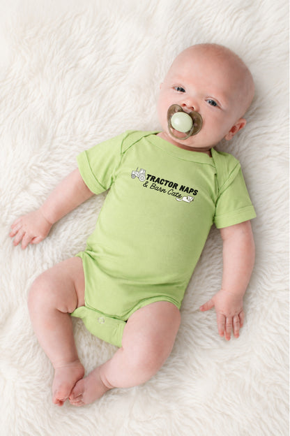 'Tractor Naps & Barn Cats' Green Onesie