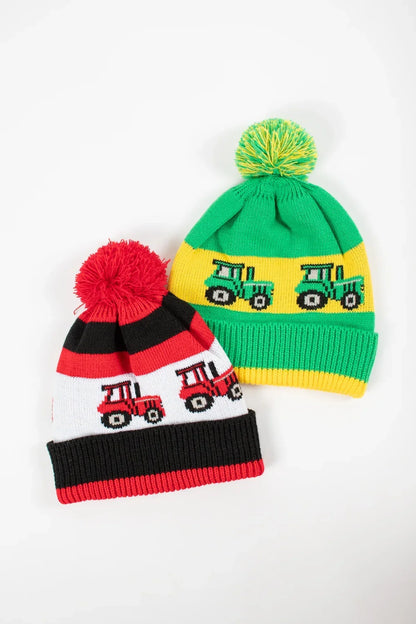 Green Tractor Knit Pom Beanie - Youth
