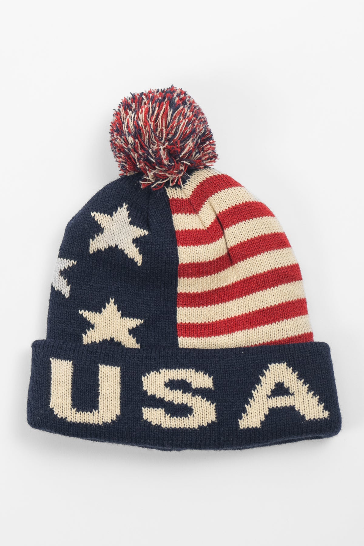 USA Patriotic Pom Beanie