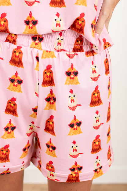 Valentine Chickens Adult Bamboo Pajama 2-Piece Set