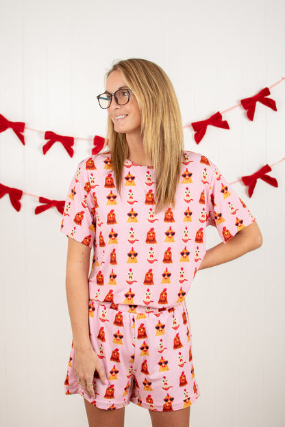 Valentine Chickens Adult Bamboo Pajama 2-Piece Set