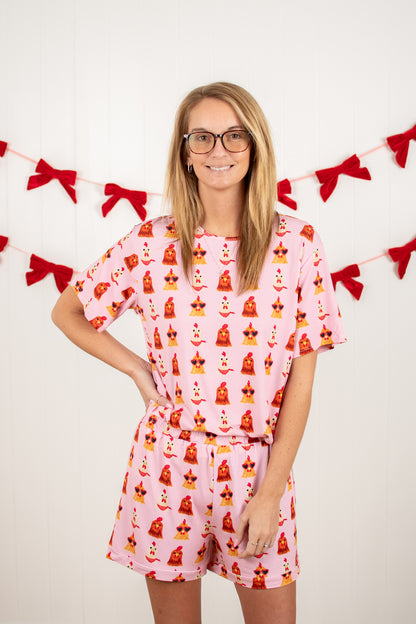 Valentine Chickens Adult Bamboo Pajama 2-Piece Set