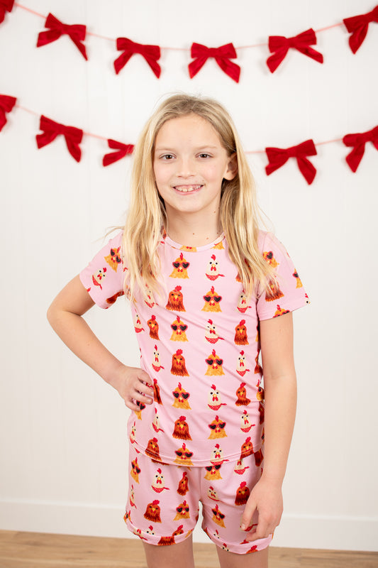 Valentine Chickens Toddler/Youth Bamboo Pajama Set