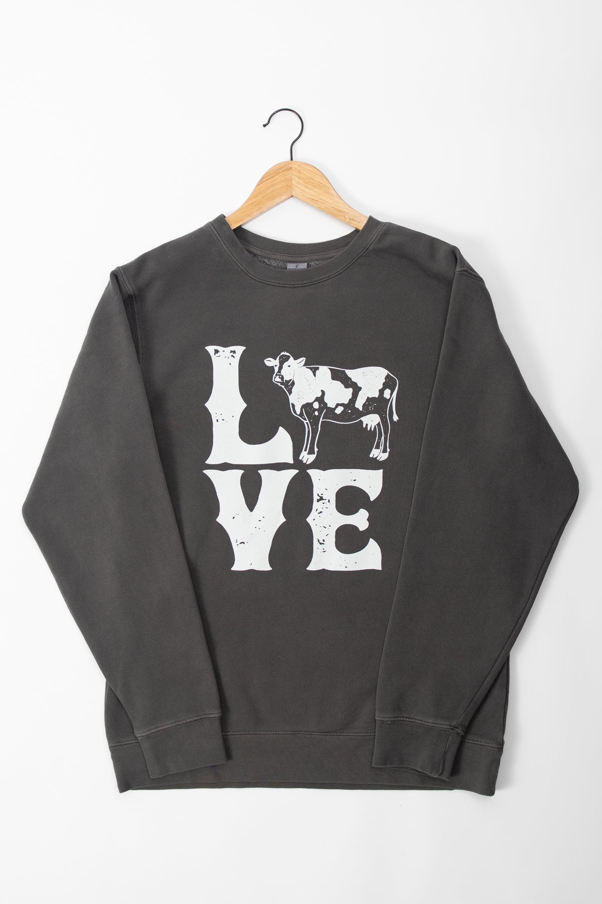 Valentine Cow 'LOVE' Charcoal Crewneck