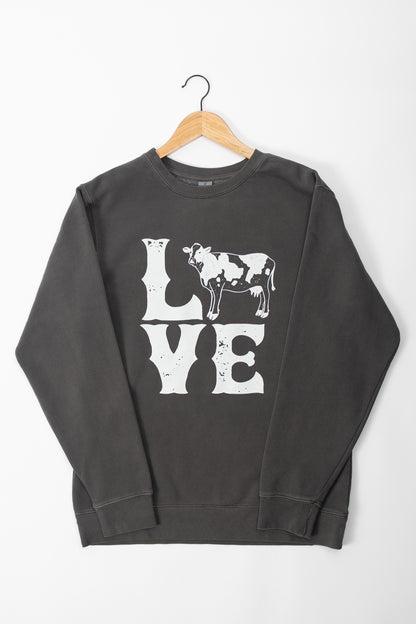 Valentine Cow 'LOVE' Charcoal Crewneck